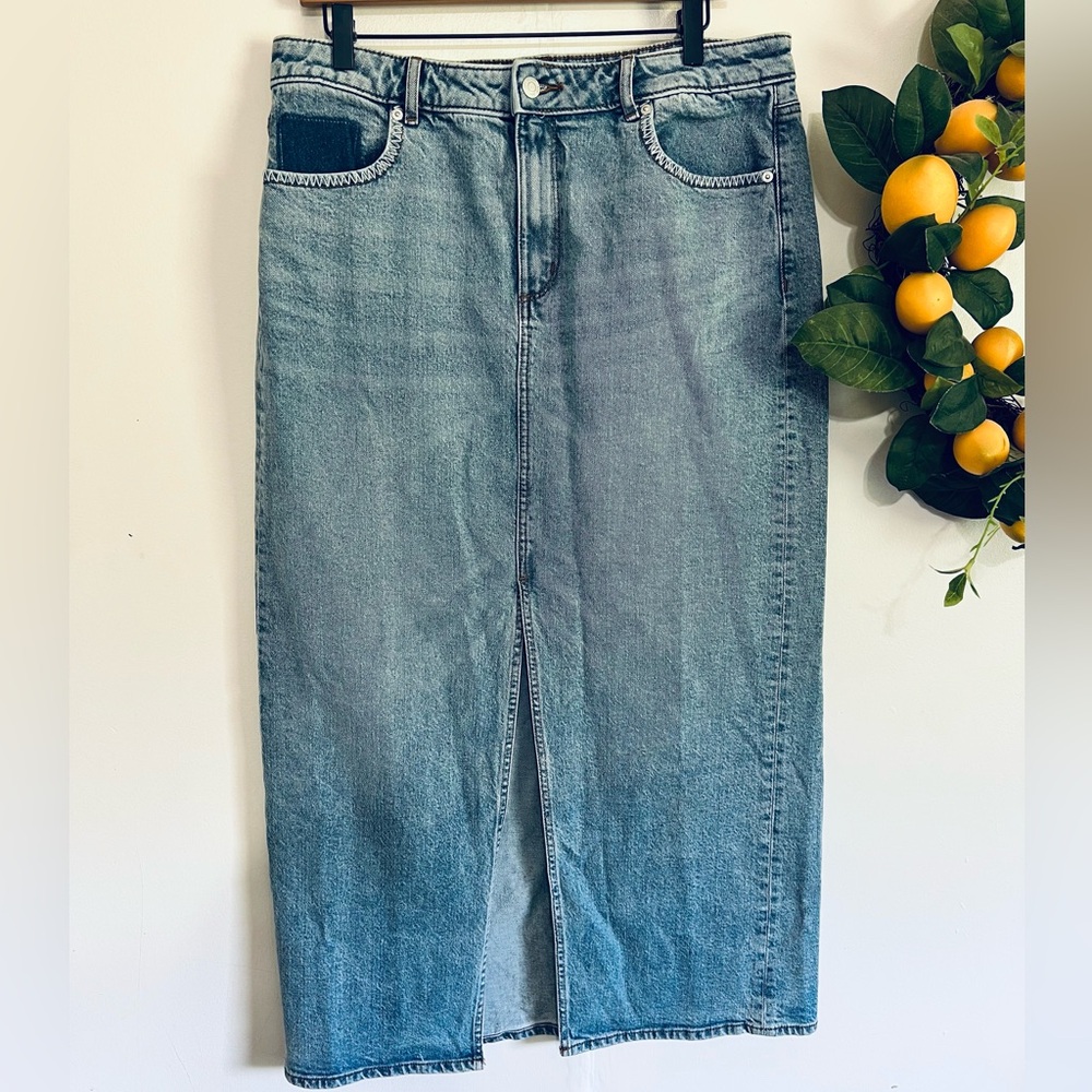 Loft denim maxi skirt with front skirt